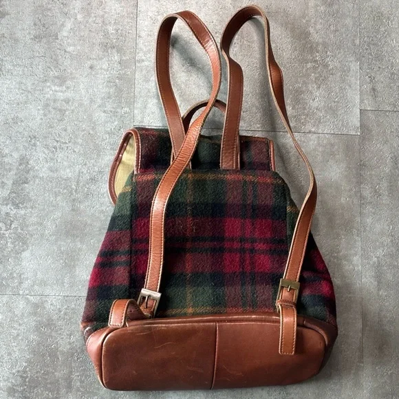 Vintage LL Bean Wool and Leather Small Bag Plaid - Picture 2 of 6